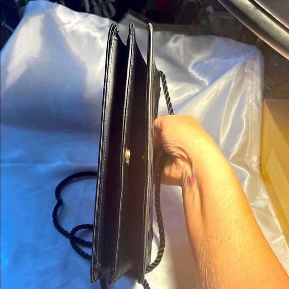 Vintage Whiting and Davis Black Satin  Weave Pattern in a Clutch Style Purse - Picture 6 of 12